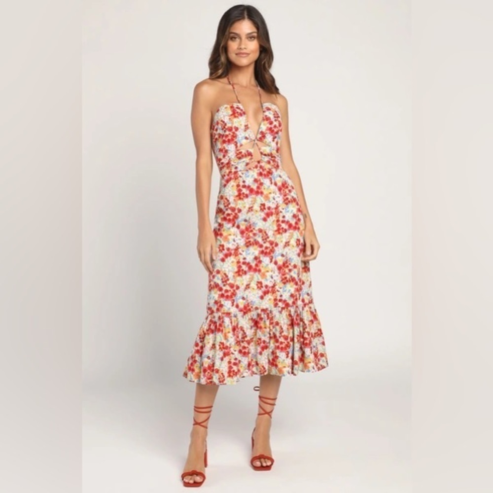 Lulu's Red Floral Midi Dress - Picture 2 of 8